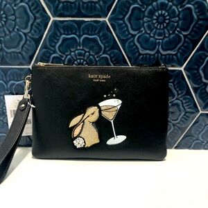 NWT ♠️ kate spade ♠️ Bunny Martini Pouch Wristlet; Black